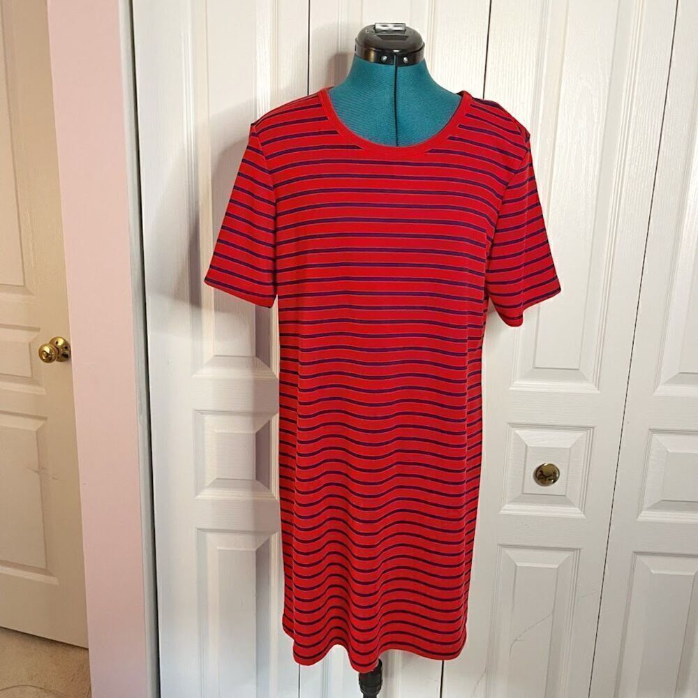 Old Navy Red Navy Blue Nautical Stripe Short Sleeve T Shirt Stretch Petite Dress
